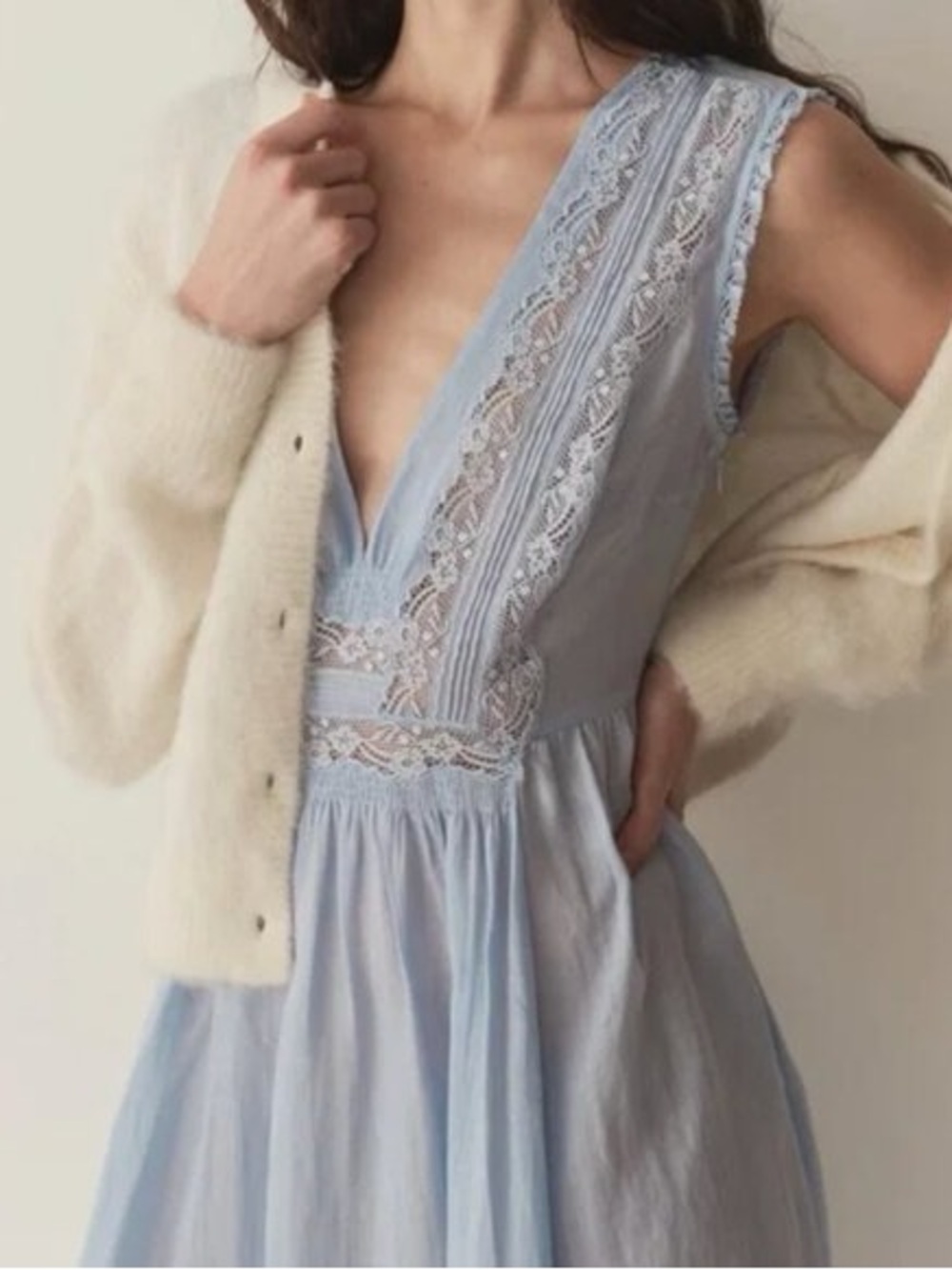 Doen Pale Blue Lace-Trim Maxi Dress - Picture 2 of 6